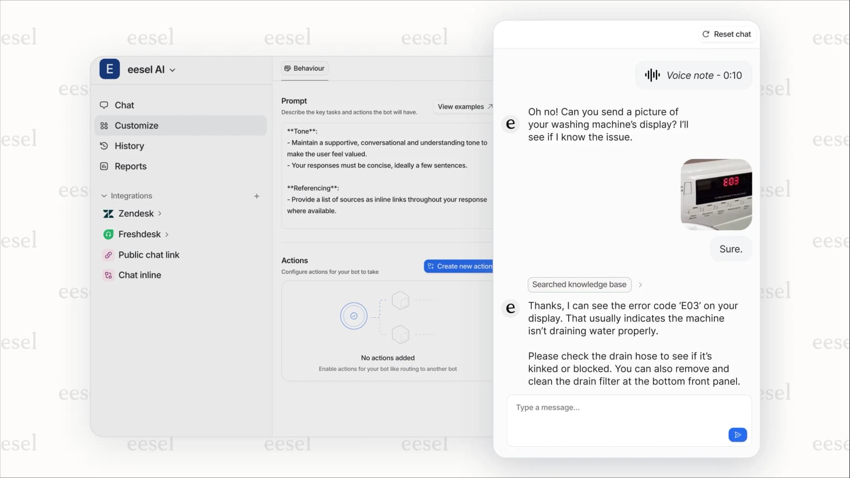 eesel AI simulation mode testing an AI agent on historical support tickets to forecast performance