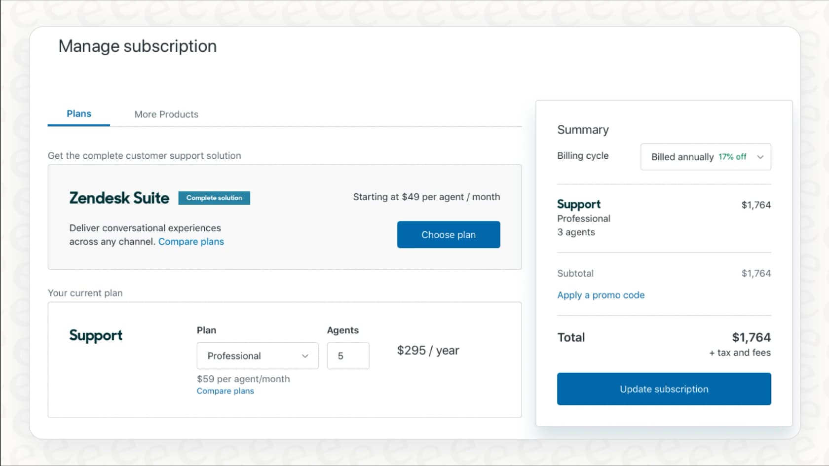 Screenshot from the Zendesk website showing the add-ons, a key factor in the overall Zendesk Suite pricing.