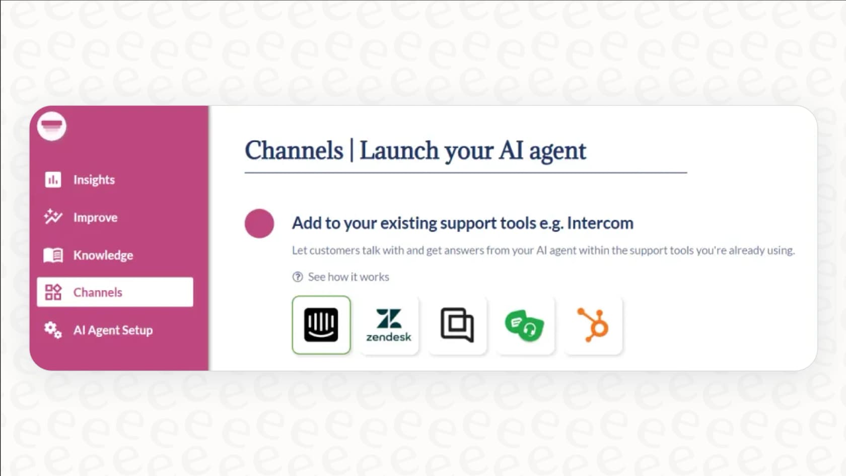 Una captura de pantalla que muestra las integraciones de help desk compatibles con My AskAI, como Zendesk.