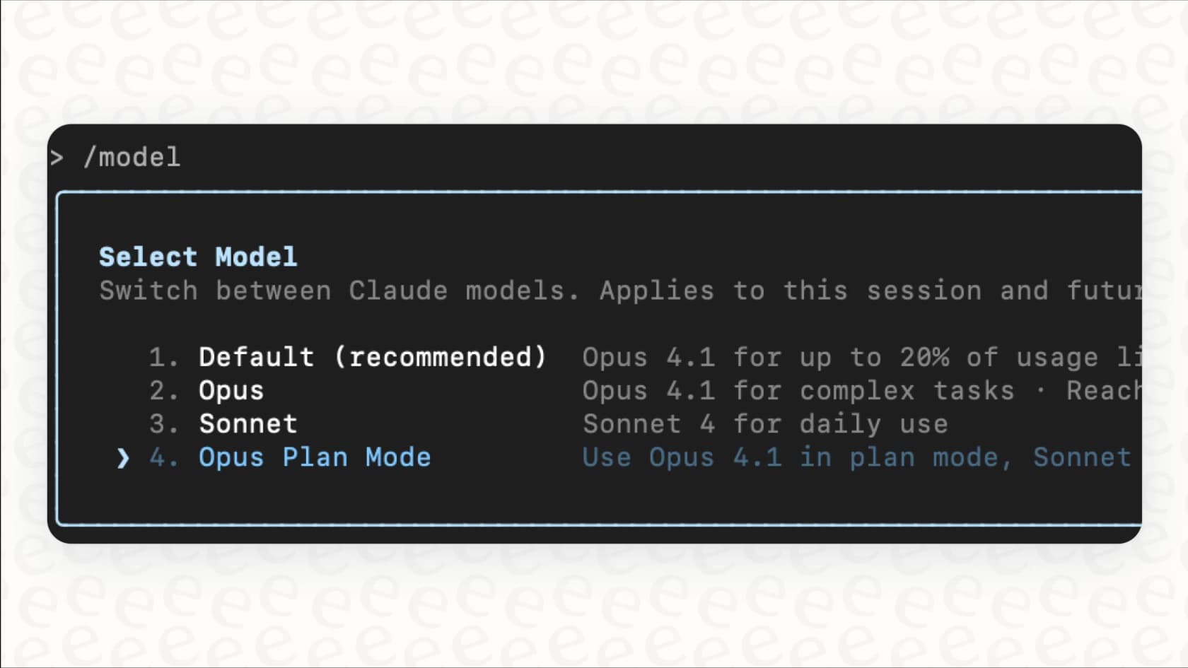 Uma captura de ecrã de uma interface de linha de comandos a demonstrar o processo de seleção de modelos do Claude Code usando a flag de inicialização