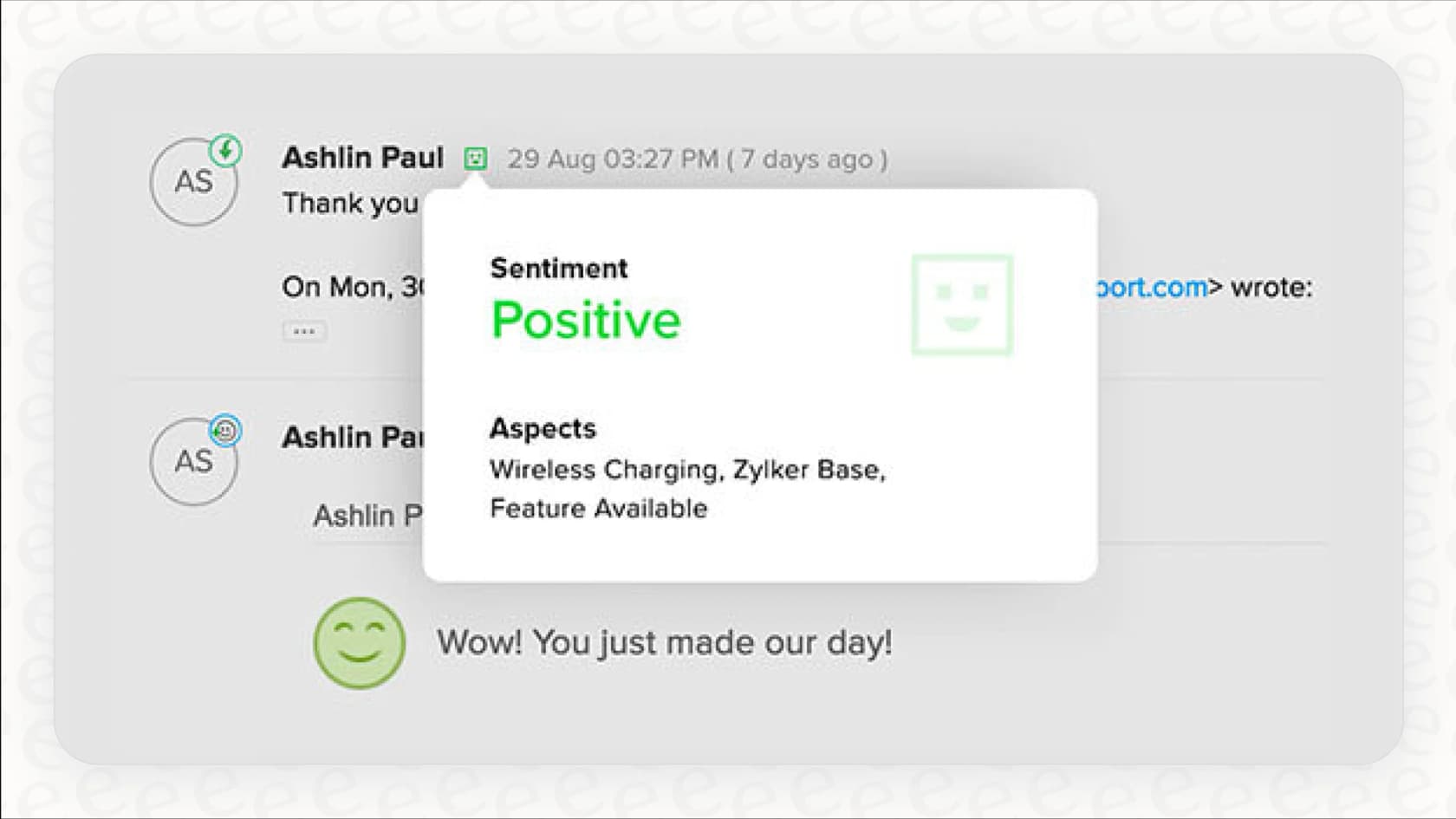 Zia, Zoho Desk's AI assistant, working inside a ticket.