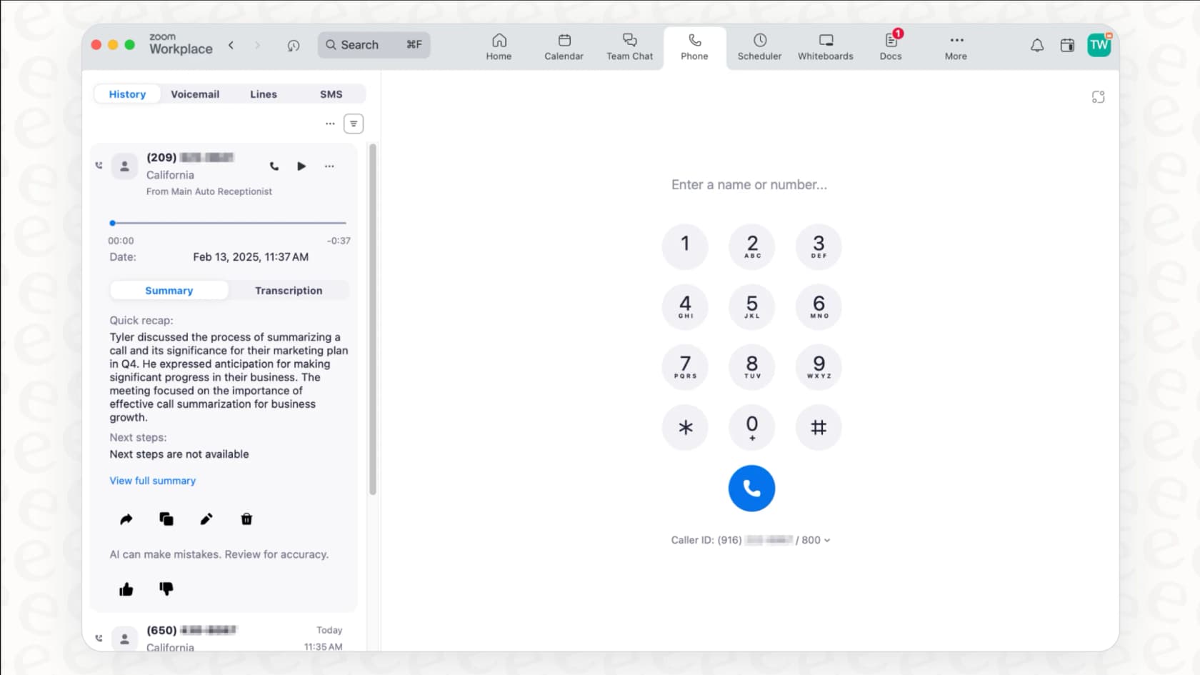 A screenshot presenting a Zoom overview of the Zoom Phone feature, highlighting its integration within the main application.