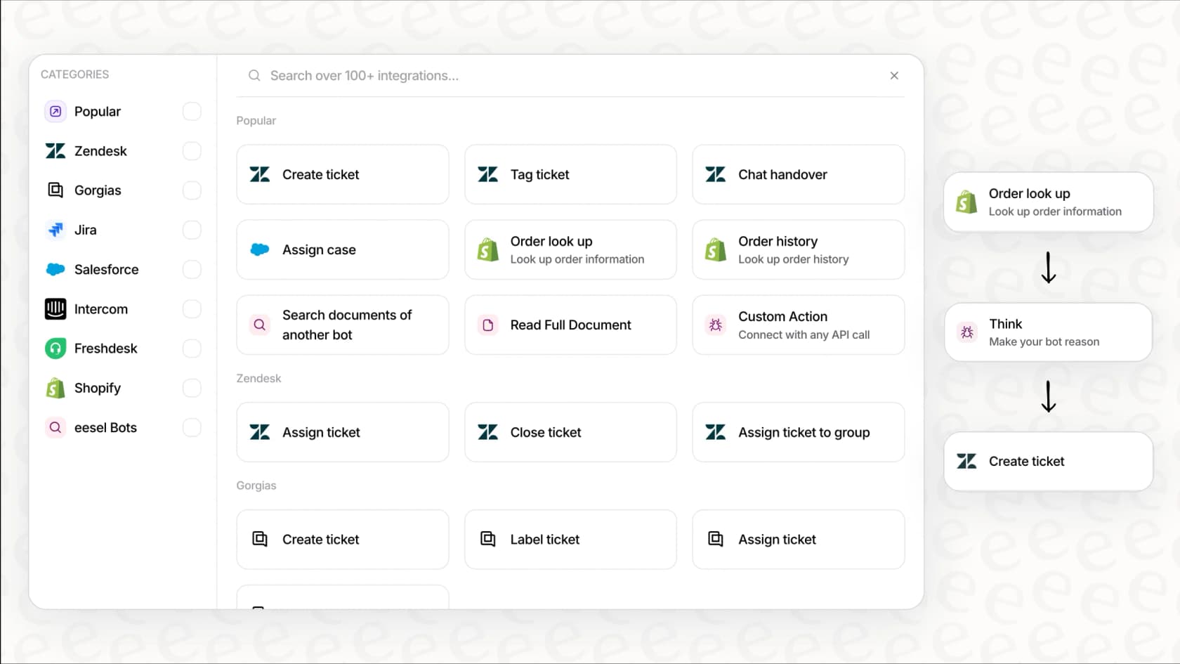 eesel AI workflow builder interface showing automation capabilities
