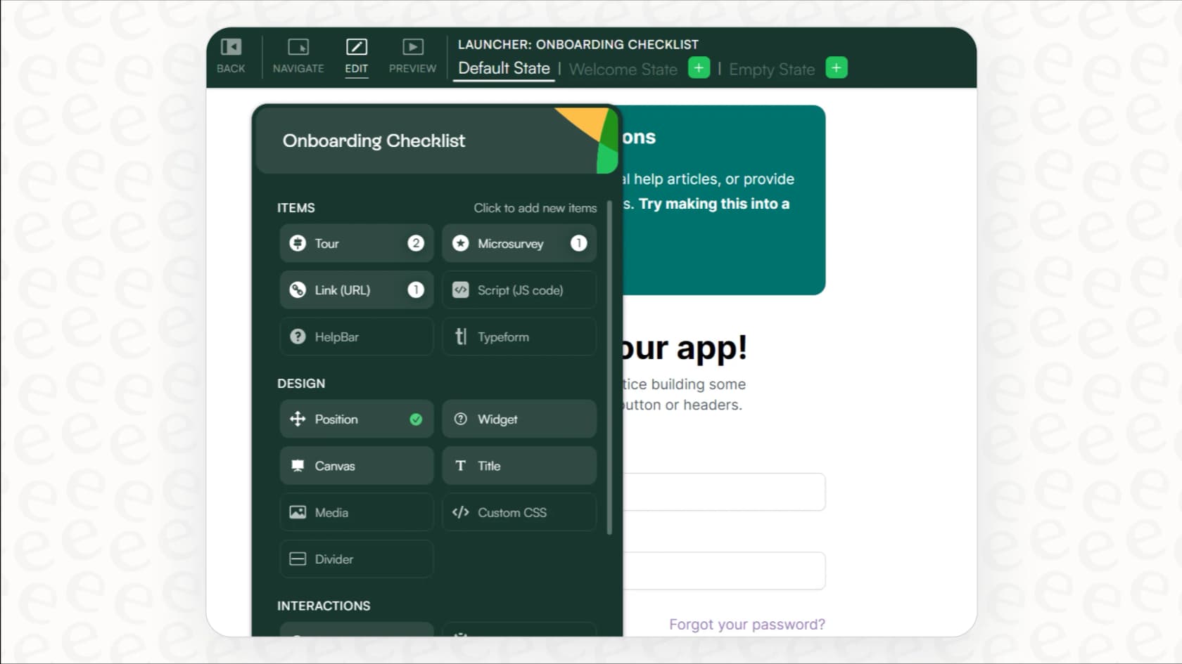 An image showing the deep customization capabilities of Chameleon SaaS onboarding software, with an example of a guide styled to look native to the product.