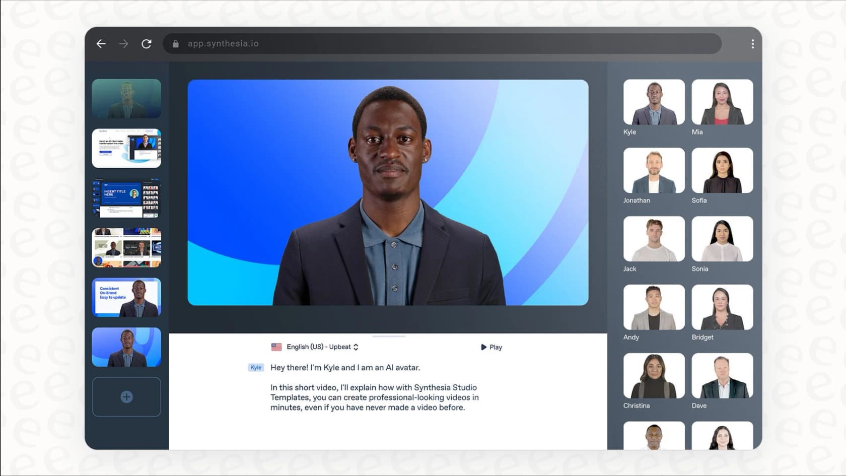 A screenshot of the Synthesia platform where a user is typing a script for a training video, demonstrating how artificial intelligence products can generate video content.