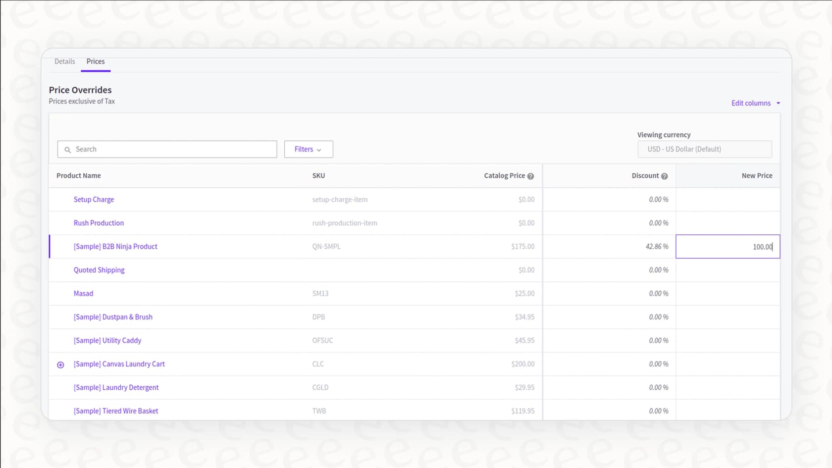 A look at the B2B-specific pricing settings available within the BigCommerce dashboard, a key feature for wholesale businesses looking for Shopify alternatives.