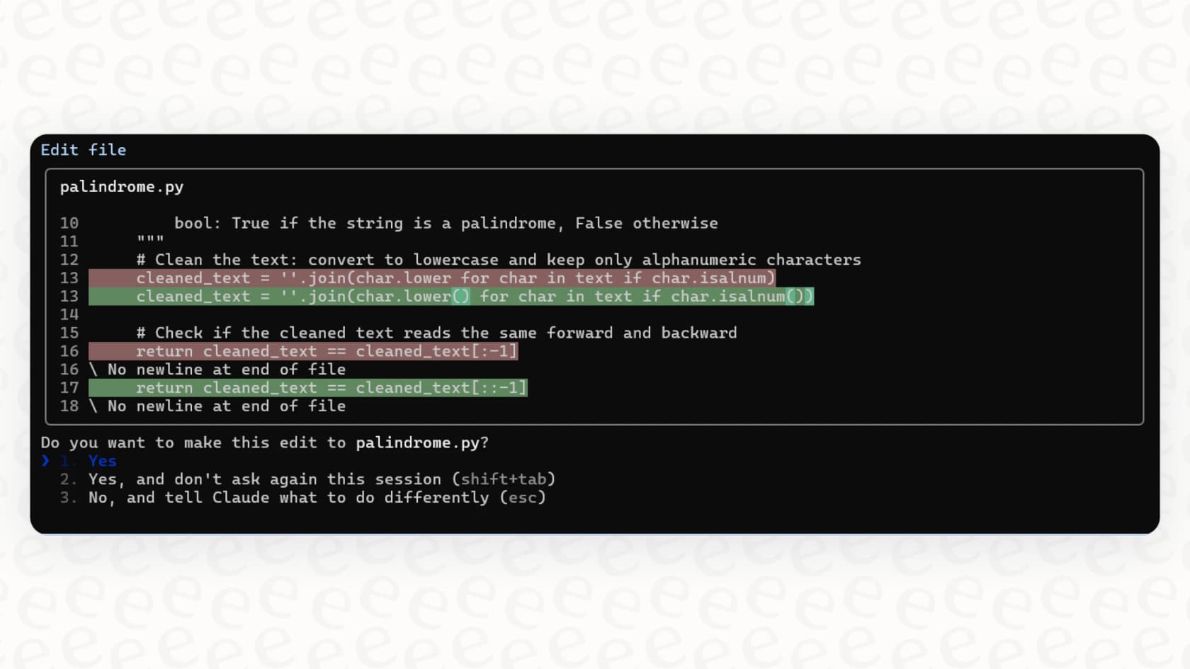 ターミナルで直接実行されているClaude Codeアシスタントのスクリーンショット。コマンドラインインターフェースを示している。