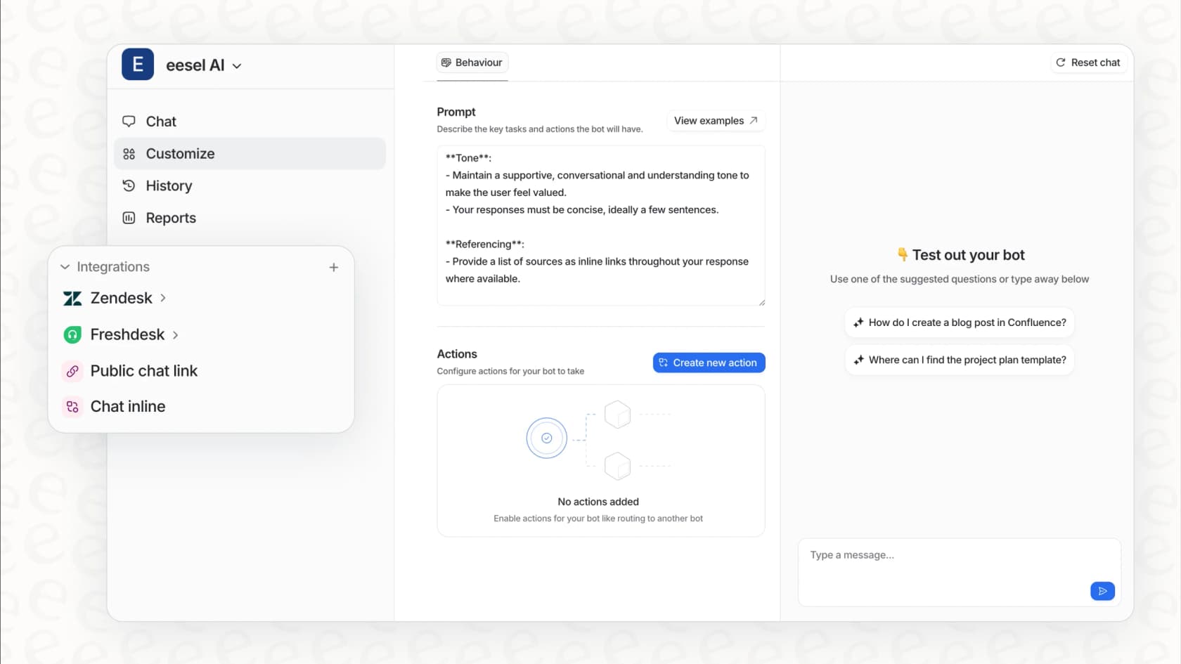This image shows the seamless one-click integrations offered by a modern AI platform, a key part of an effective AI and ITIL framework that avoids the