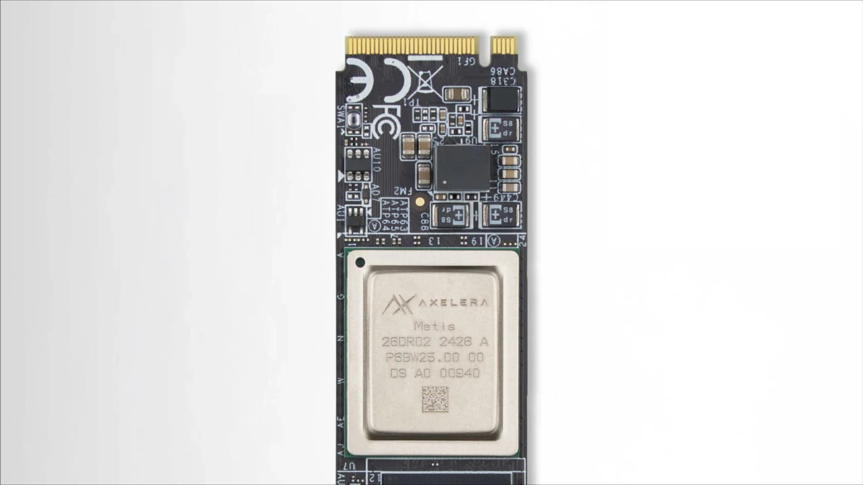 A close-up image of the Axelera AI Metis AIPU, a key component for edge AI acceleration.