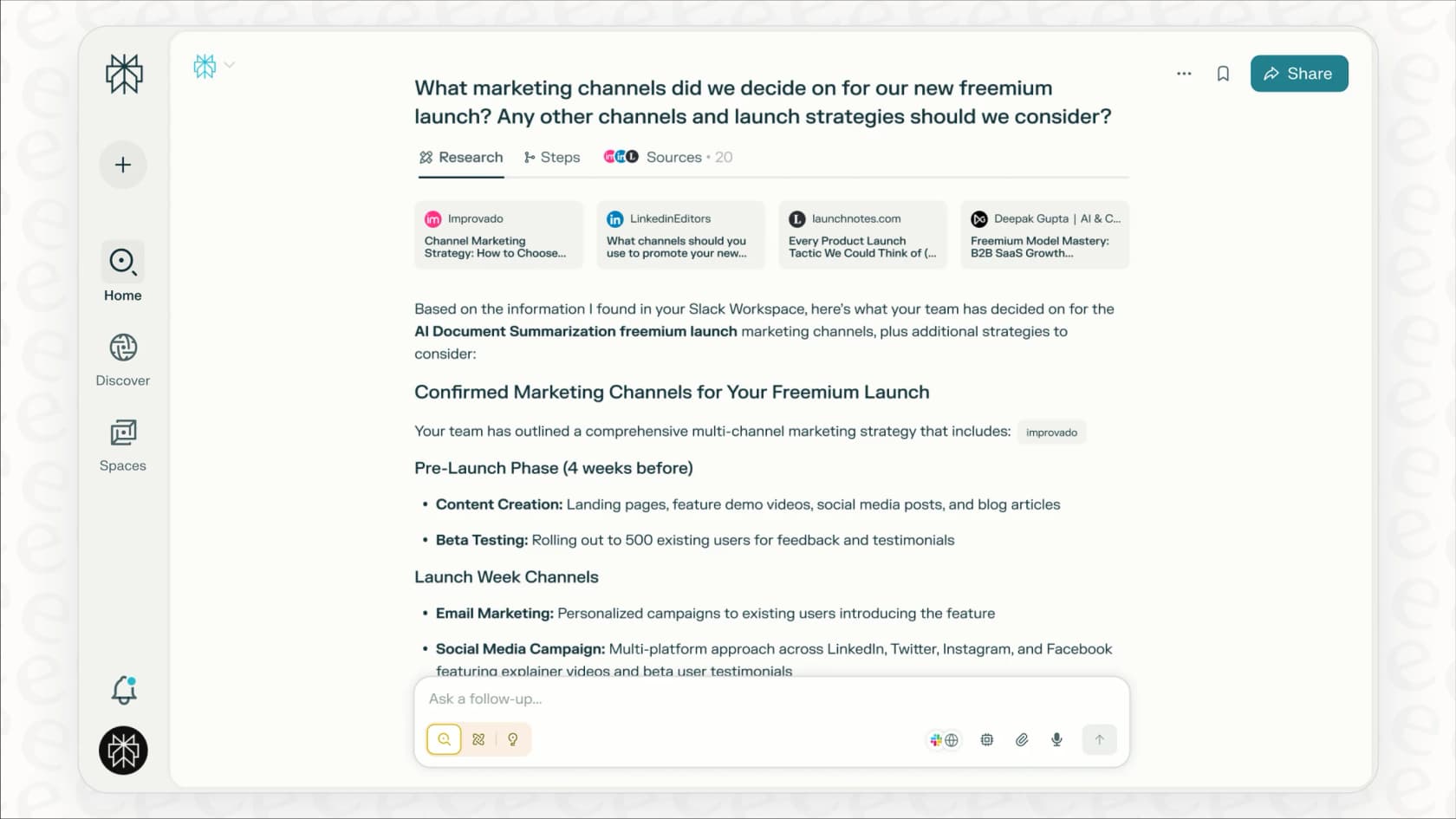 A user interacting with the Slack AI integration with Perplexity to summarize a long thread.