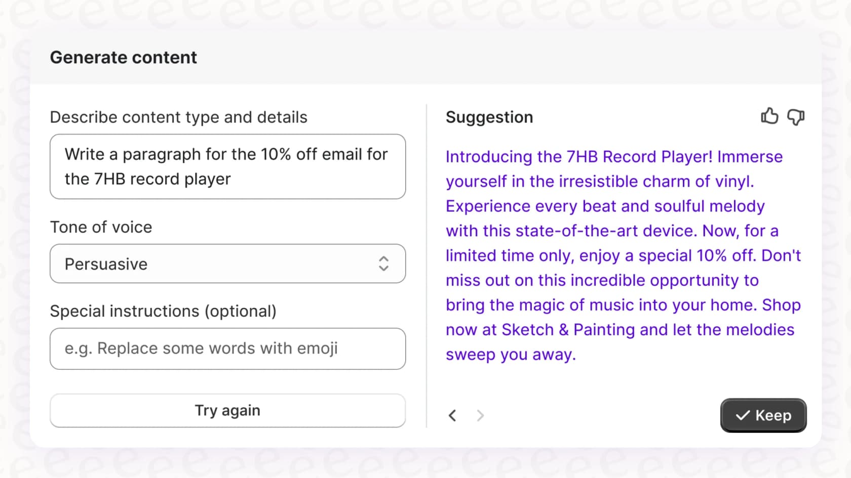 A screenshot showing an example of a blog post outline created by the Shopify Magic Blog Post Generation tool.