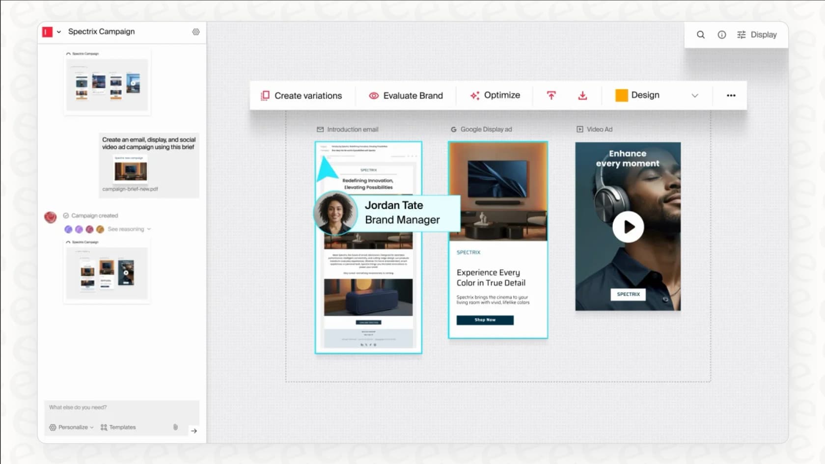 A screenshot of the Typeface AI interface, a generative AI platform for branded marketing content.