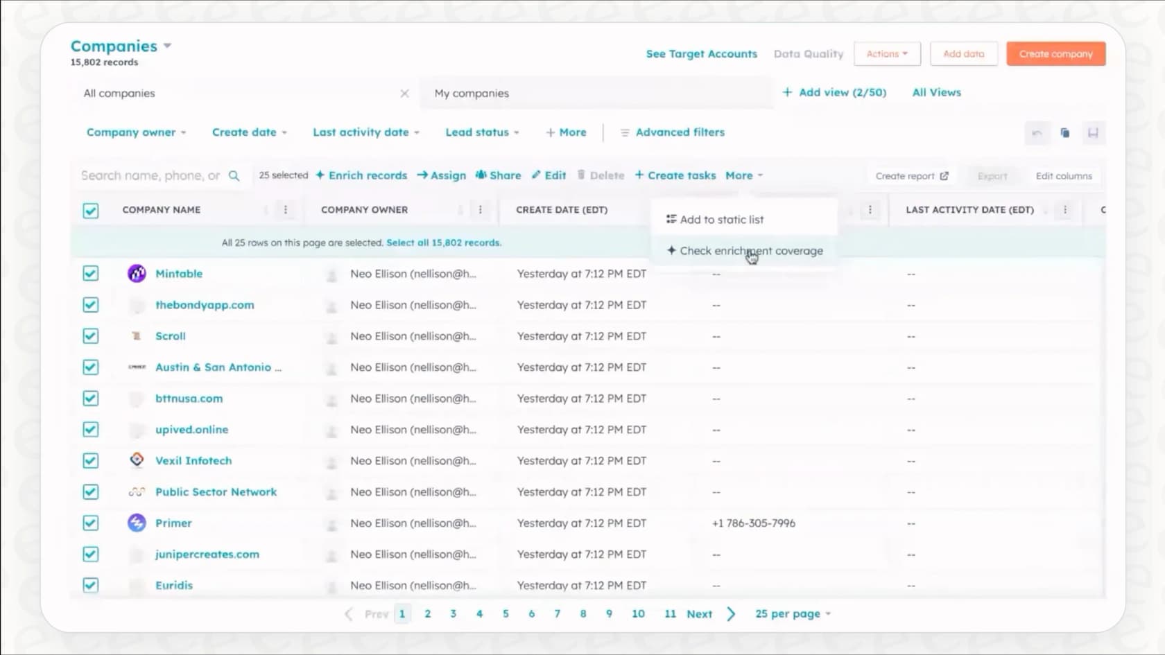 Screenshot of HubSpot CRM showcasing details added by the Breeze Intelligence buyer intent feature