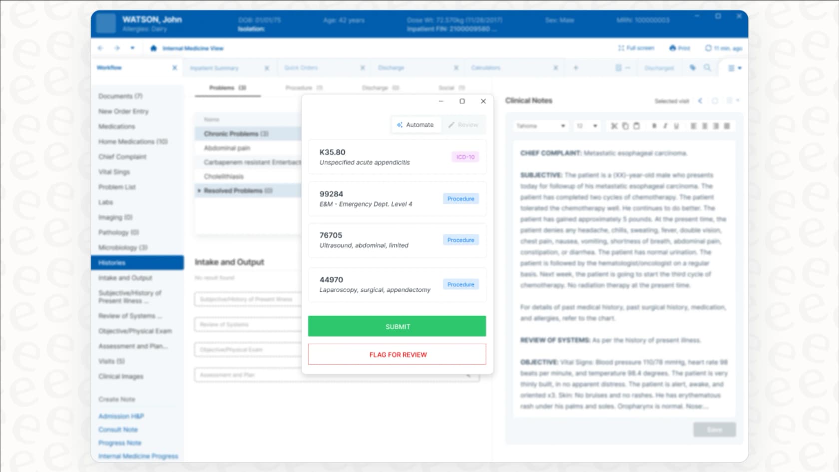 A view of the Corti AI system displaying its medical code extraction feature to streamline billing.
