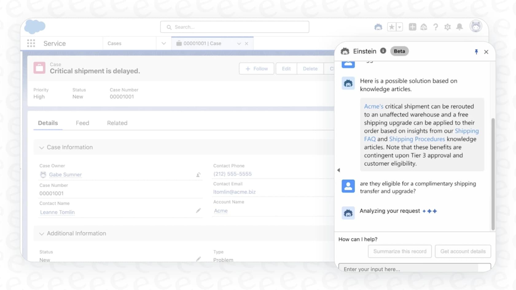 An example of the Salesforce Einstein Copilot assistant offering help to a user within a Salesforce application.