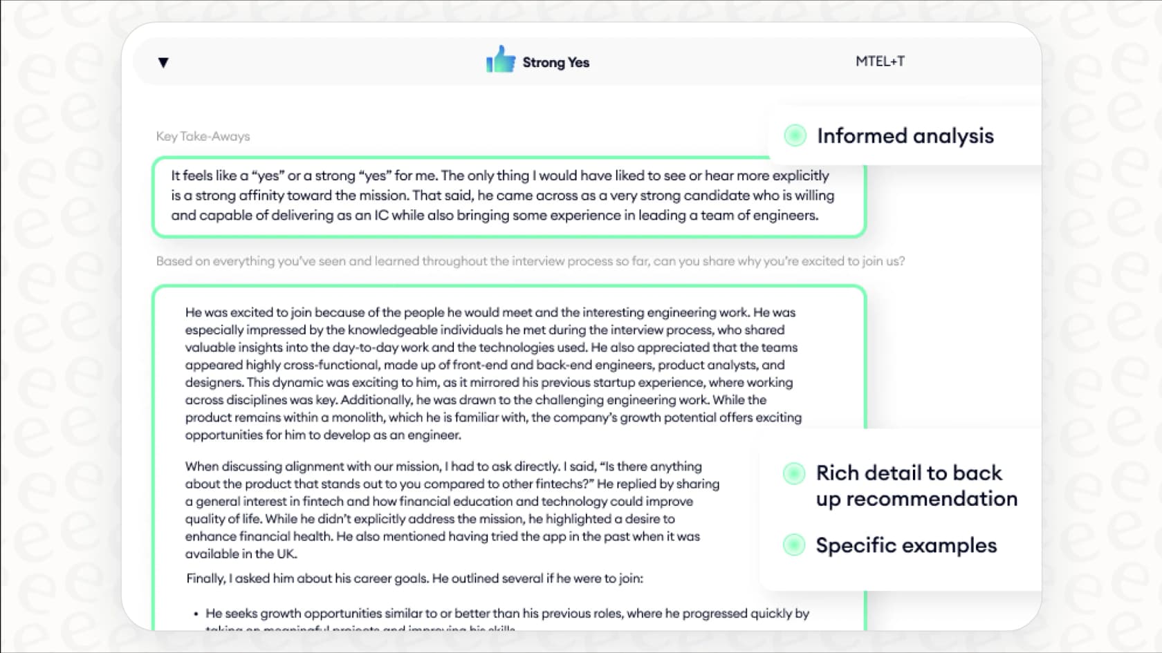 A screenshot demonstrating how Metaview can autofill a scorecard, making the feedback process more efficient.