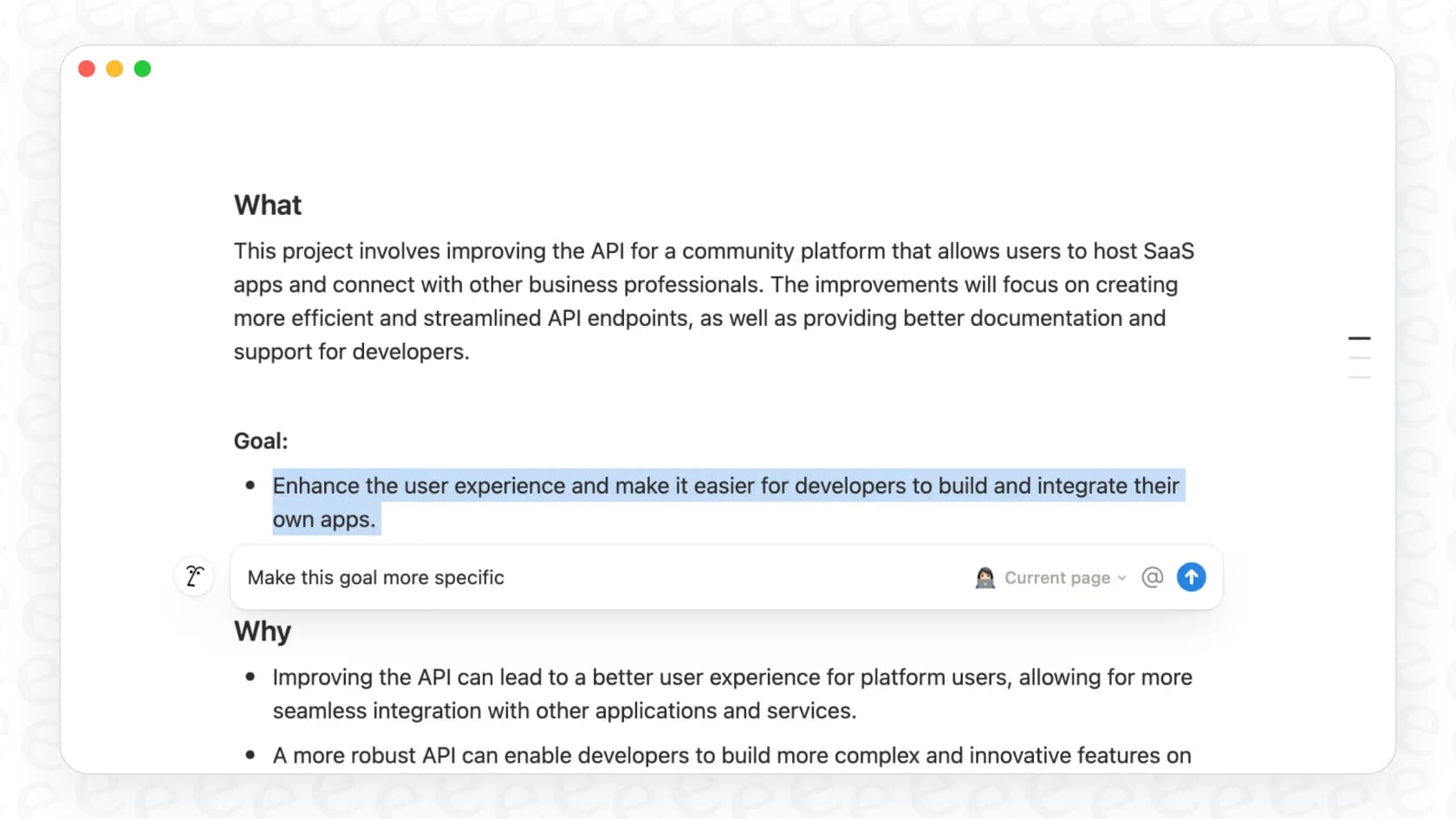 Screenshot demonstrating the features of Notion AI Inline when text is highlighted.