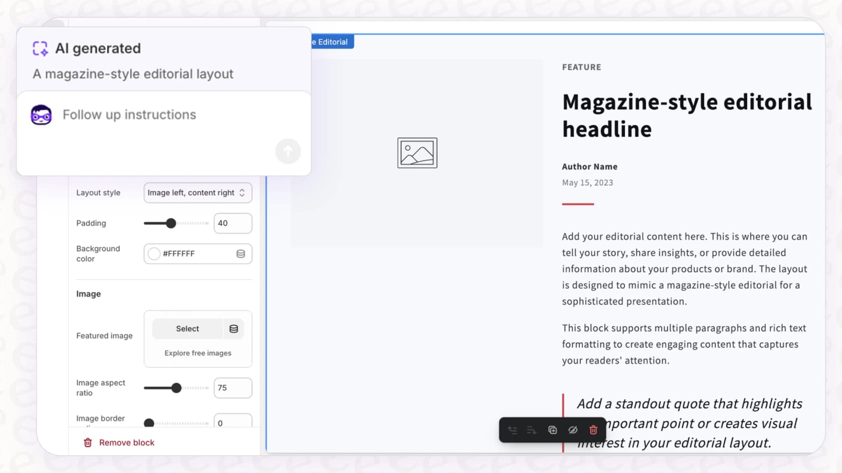 Sidekick theme block generation inside the Shopify theme editor