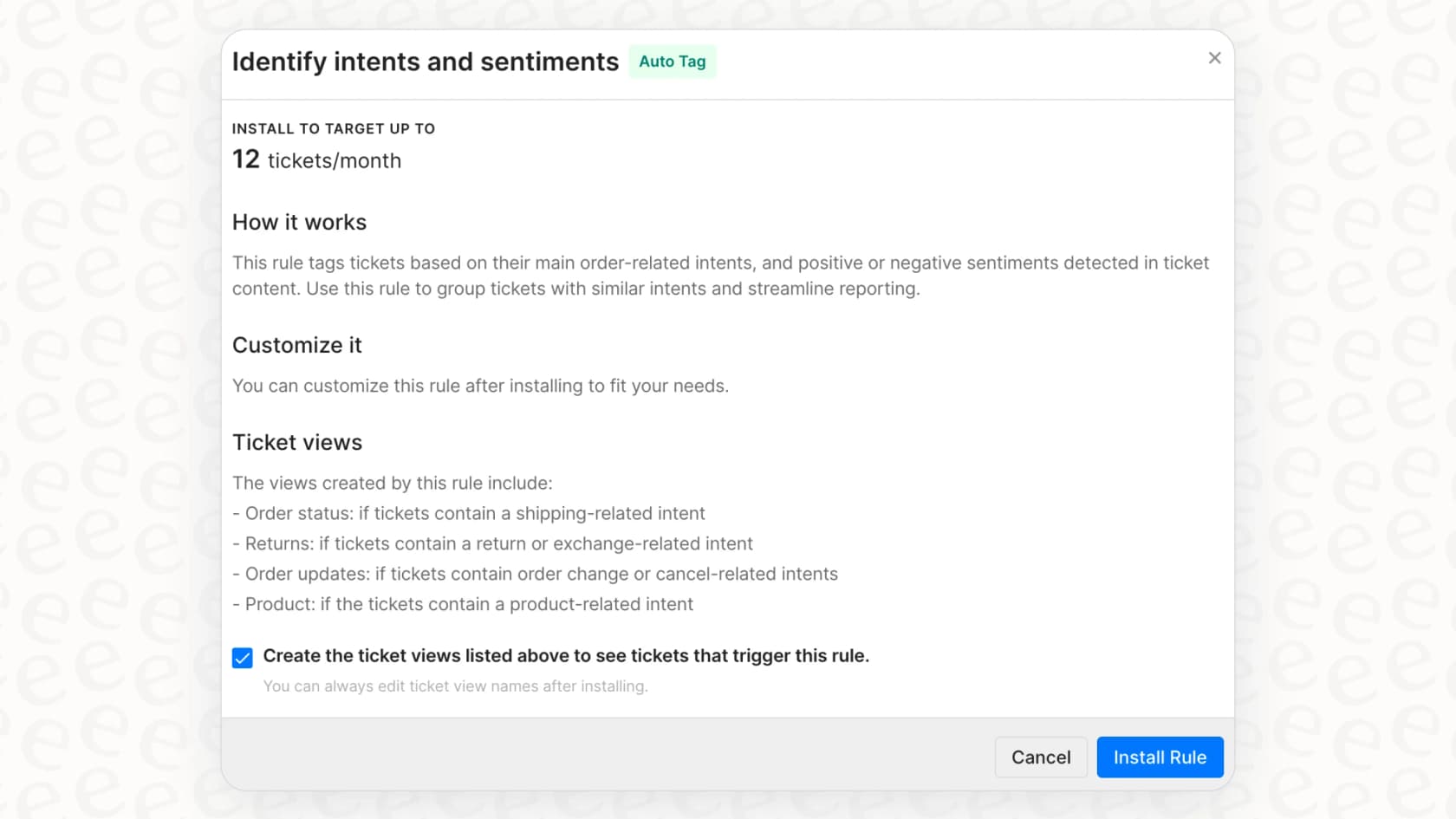 A screenshot showing the rule creation window in Gorgias, where you can set up automation to tag tickets from VIPs.