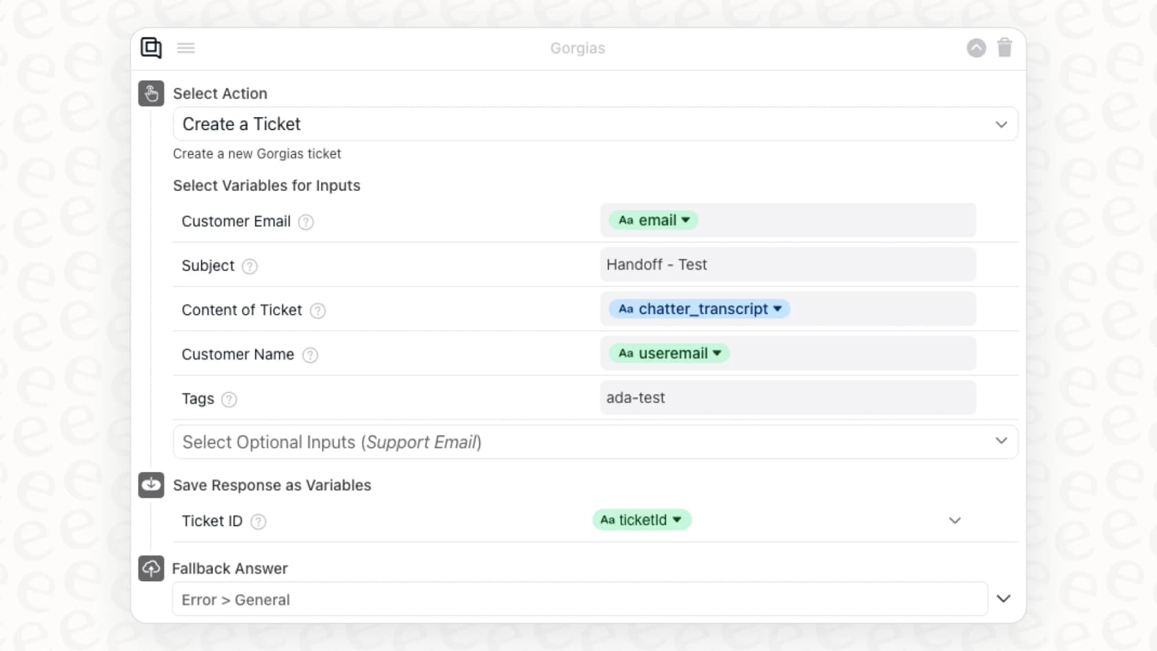 A view of the Gorgias action sequence setup, a key step when using Gorgias AI to detect refund vs exchange intent from message text.