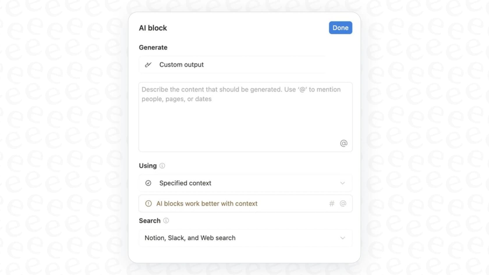 A screenshot showing the process of creating Notion AI Custom Blocks for summarizing meeting notes.