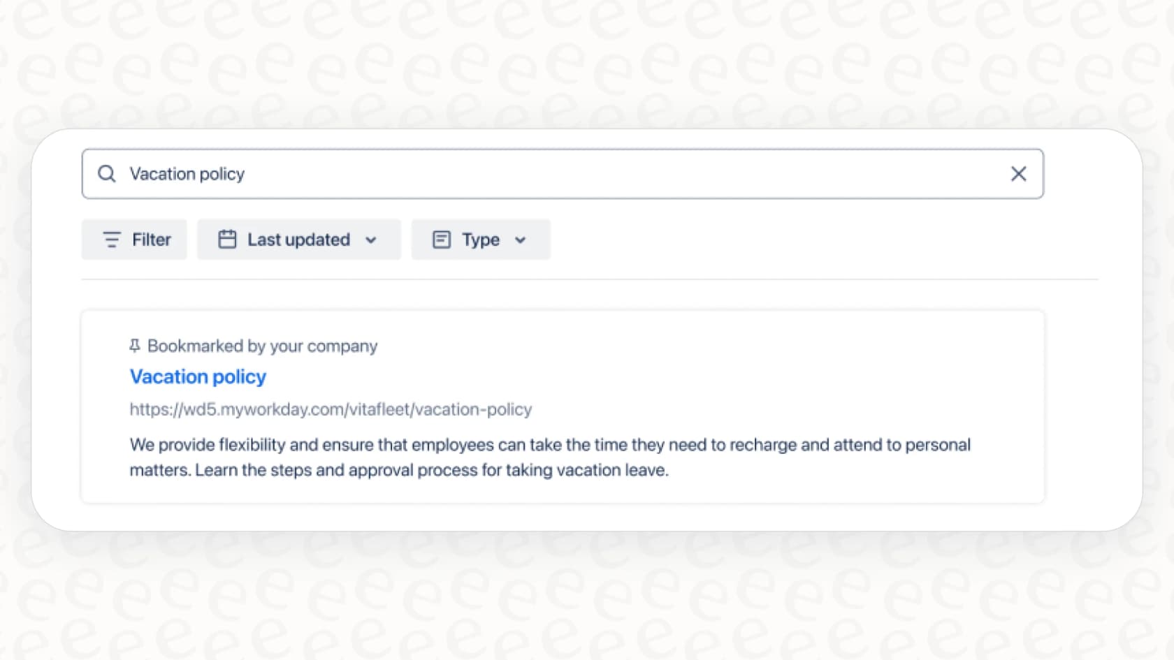 Screenshot showing how Rovo Bookmarking pins a specific URL to the top of search results.