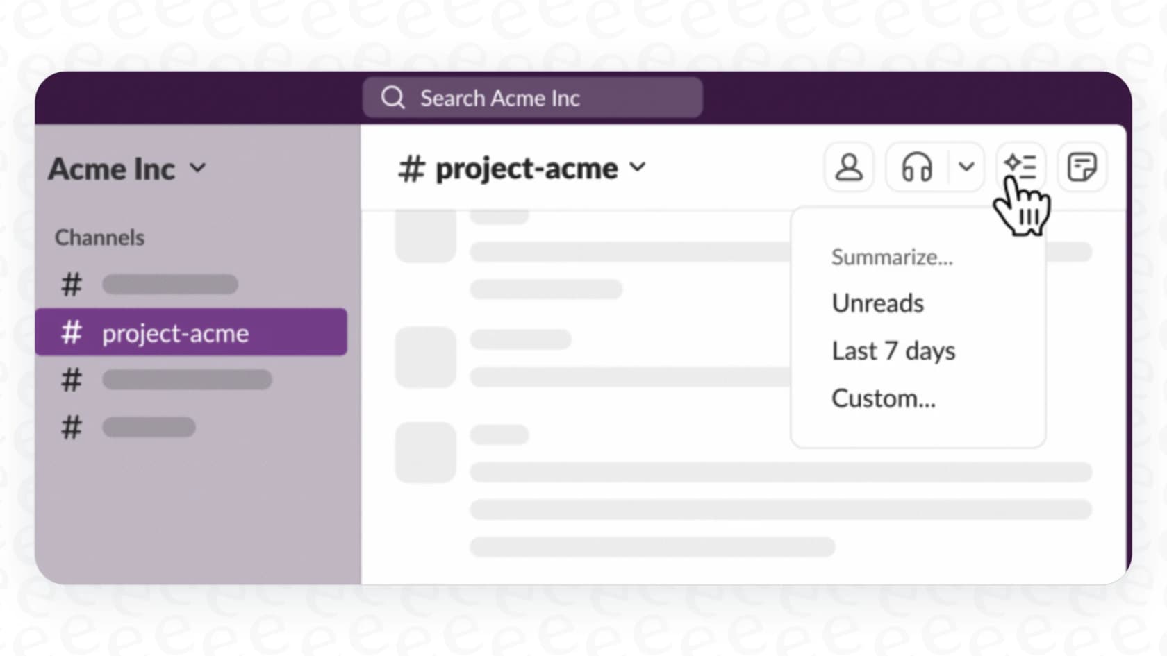 A user generating a summary of a Slack channel using the Slack AI Daily Recaps feature package.