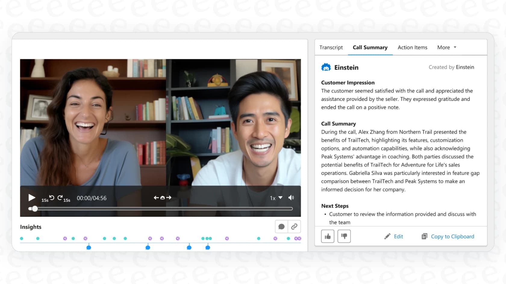 A view of the Salesforce AI Voice Call Summaries.