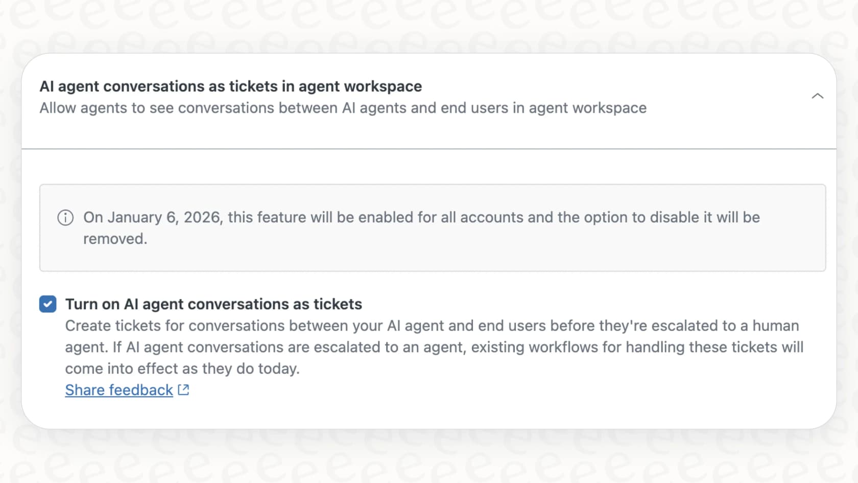 Configurações do espaço de trabalho do agente de IA do Zendesk para conversas de tickets