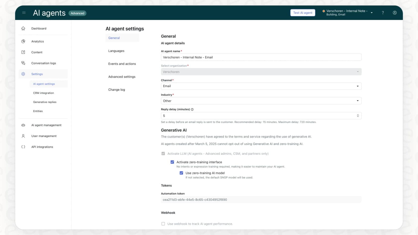 Navigating the general Zendesk Advanced AI Agent Settings to connect knowledge sources, a key step for the Zendesk Answer Bot to suggest articles before agent handoff.