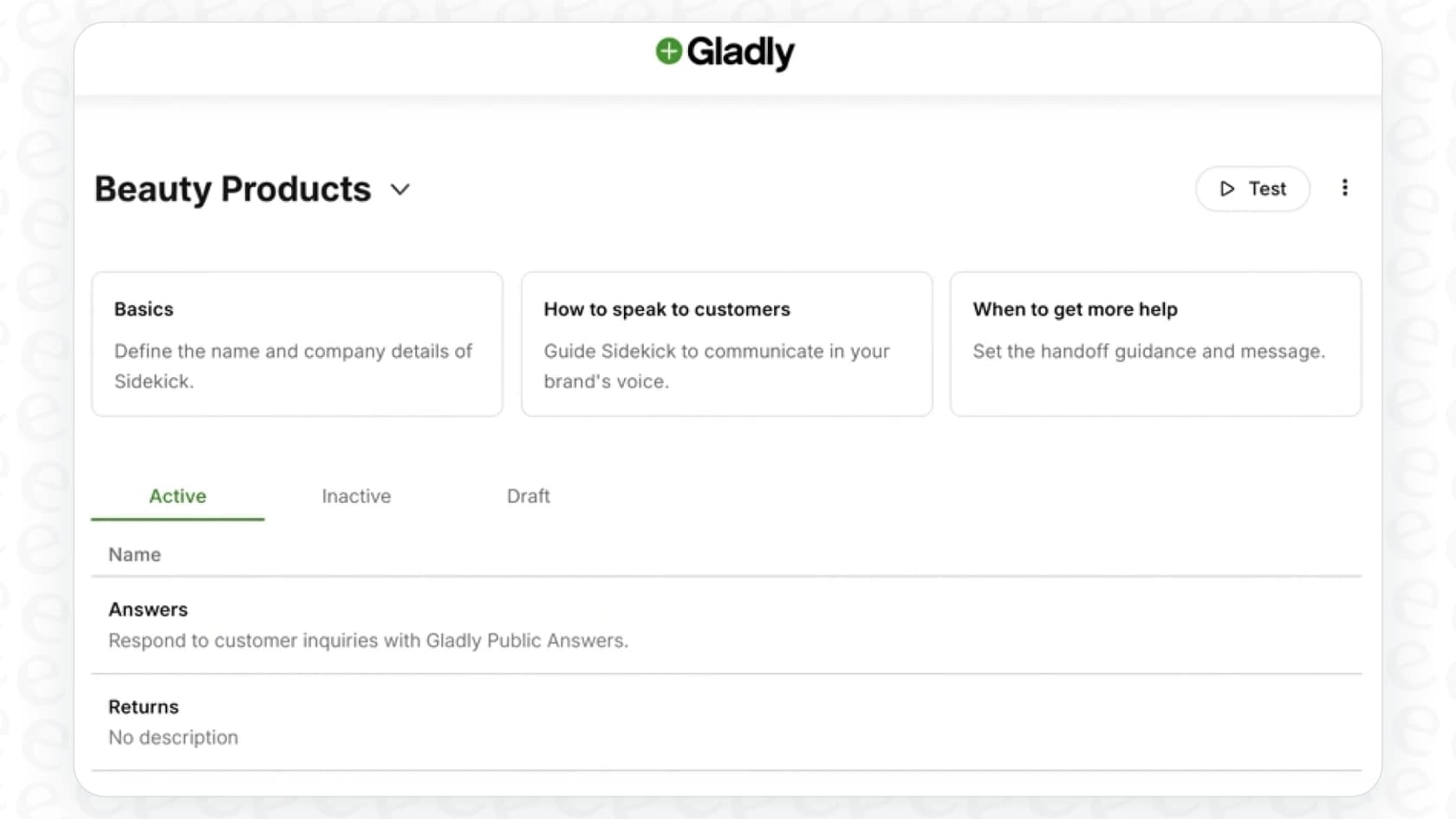 A screenshot of the no-code "Guides" setup in Gladly AI, illustrating how CX teams can manage the AI without developer help.