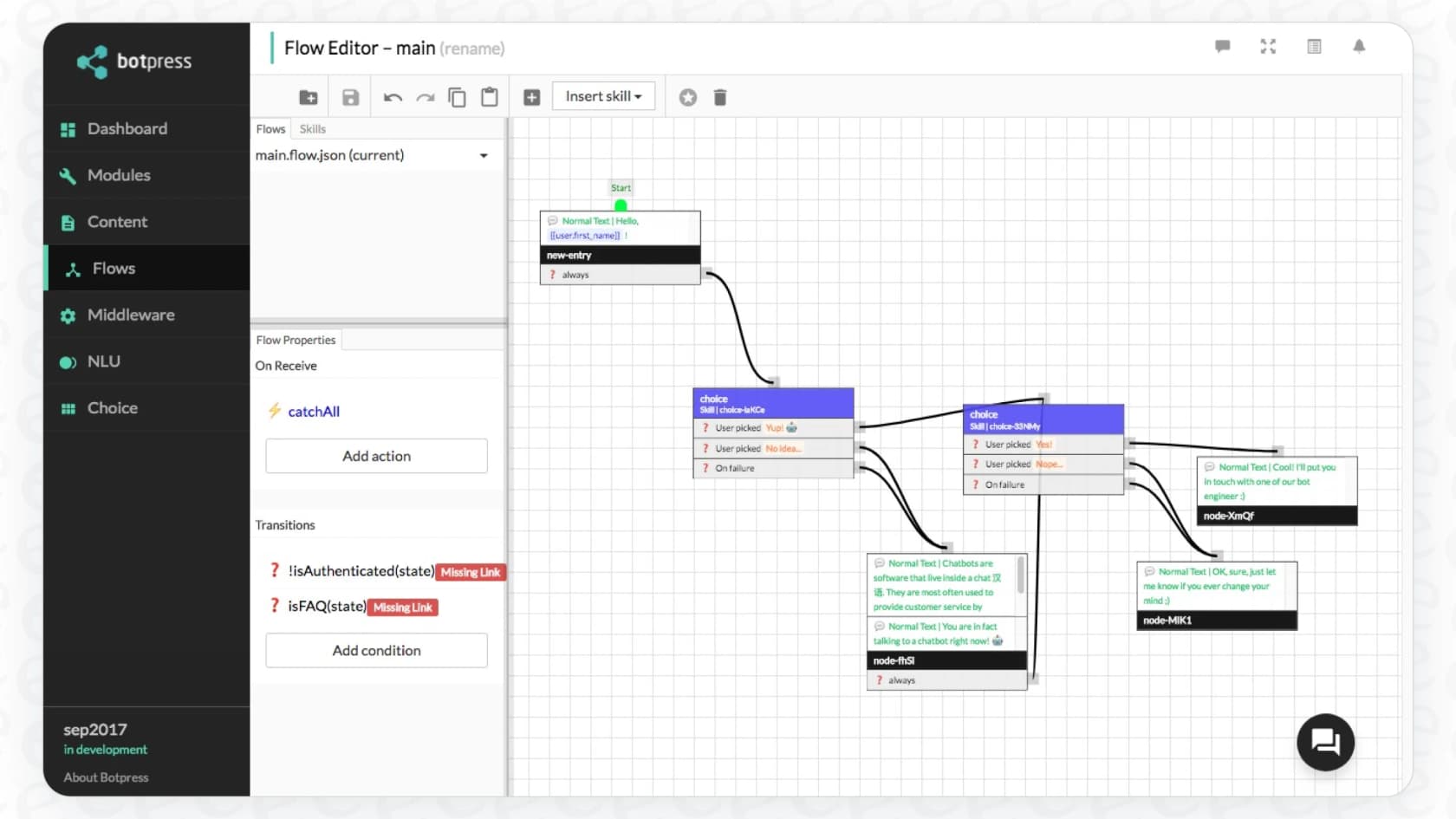 A look at the visual flow builder in this Botpress review, showing the developer-focused interface.