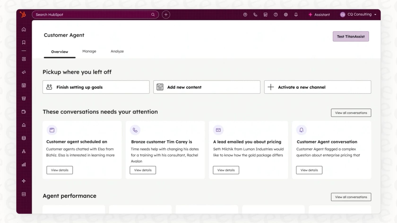 Screenshot of Breeze Customer Agent Dashboard.