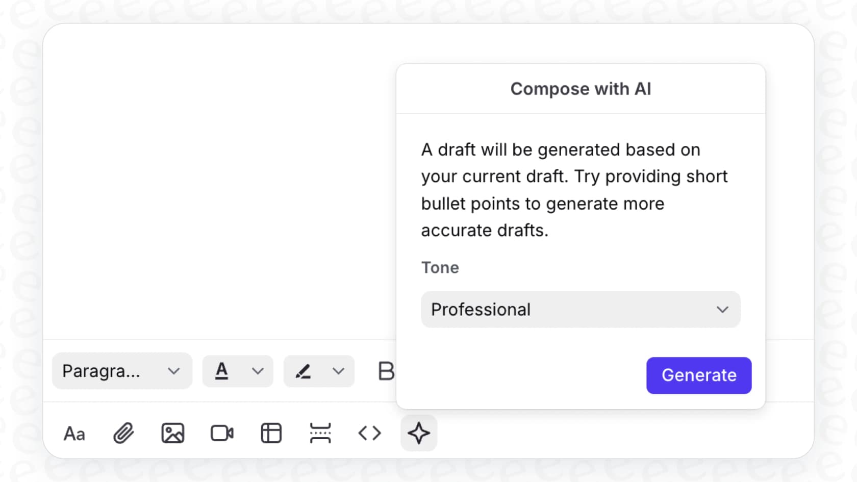 An example of the tone-tweaking functionality within Front AI Compose Email.