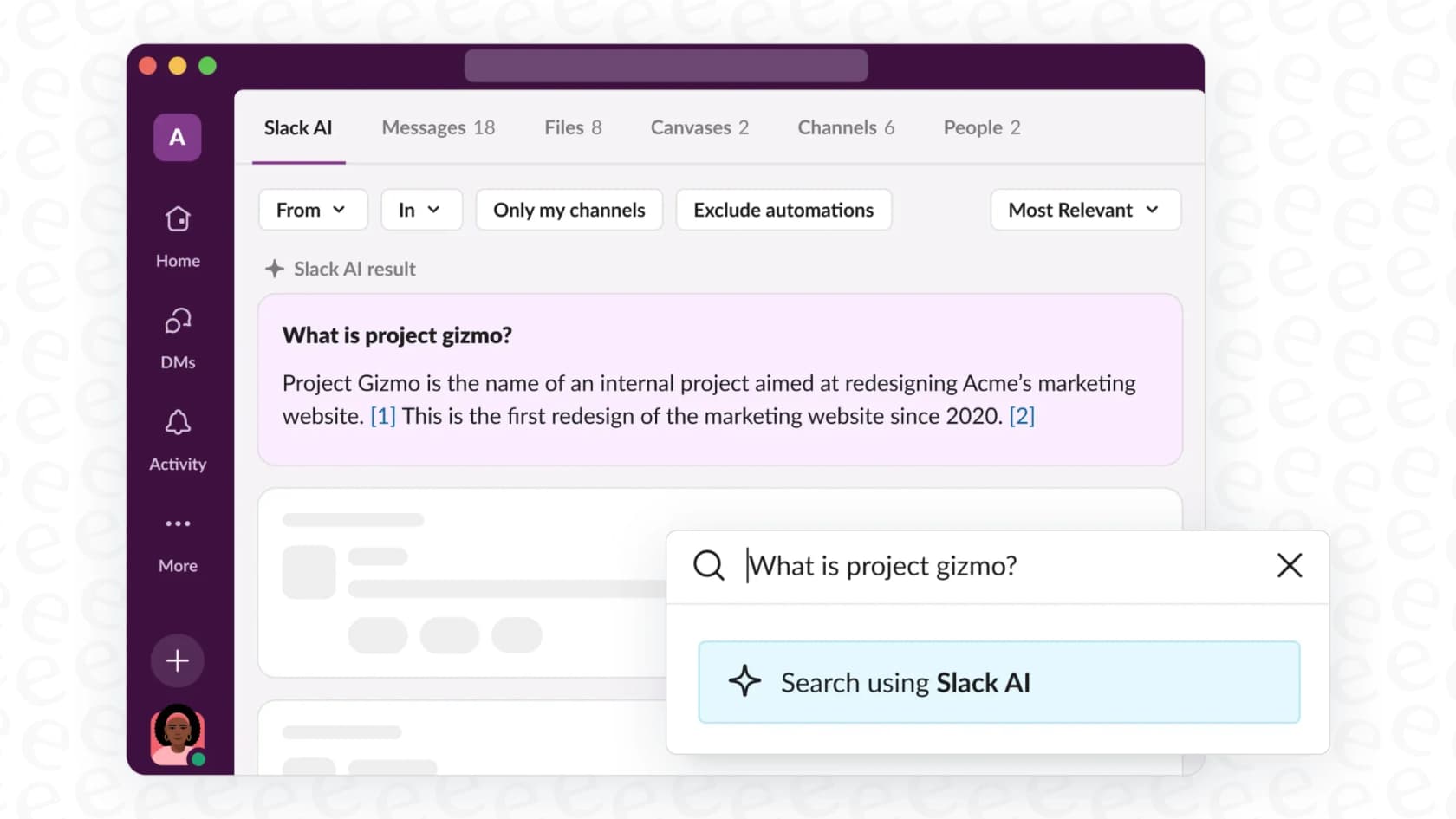 Screenshot of AI powered search.