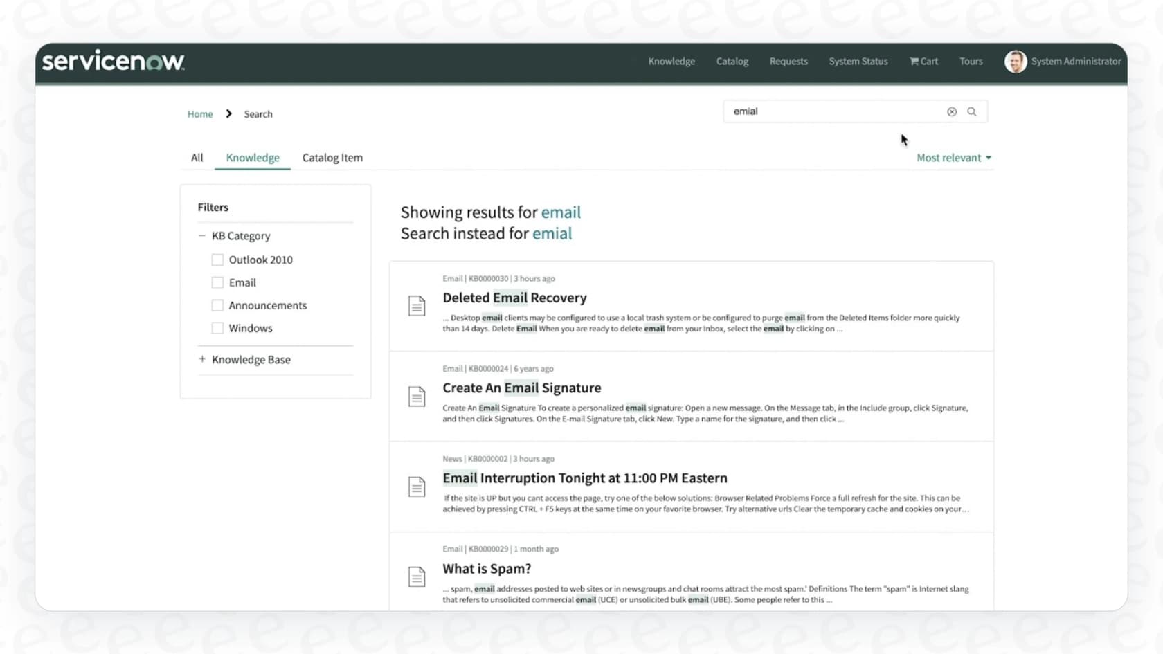 Knowledge search in ServiceNow AI Search