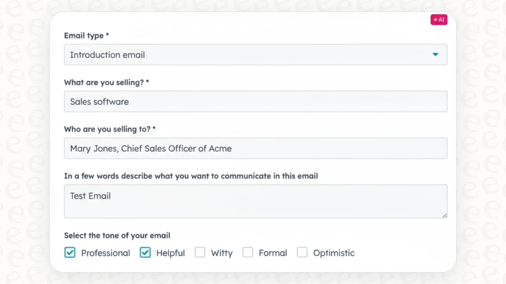 L'assistant IA dans l'éditeur d'e-mail HubSpot rédigeant du contenu, une fonctionnalité clé des brouillons d'e-mails HubSpot AI.