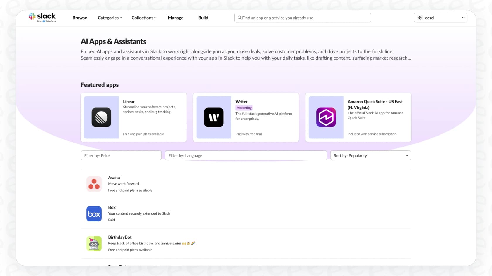 A screenshot of Slack