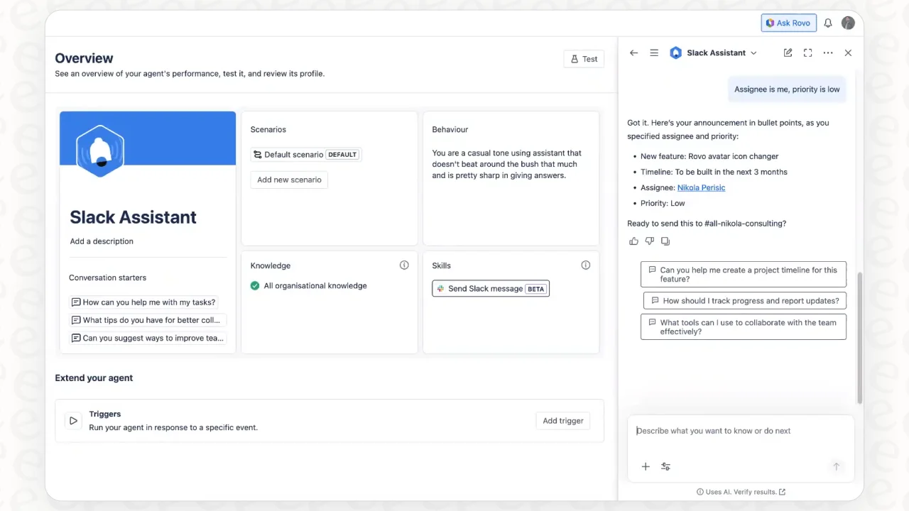 Setting up Rovo Slack integration.