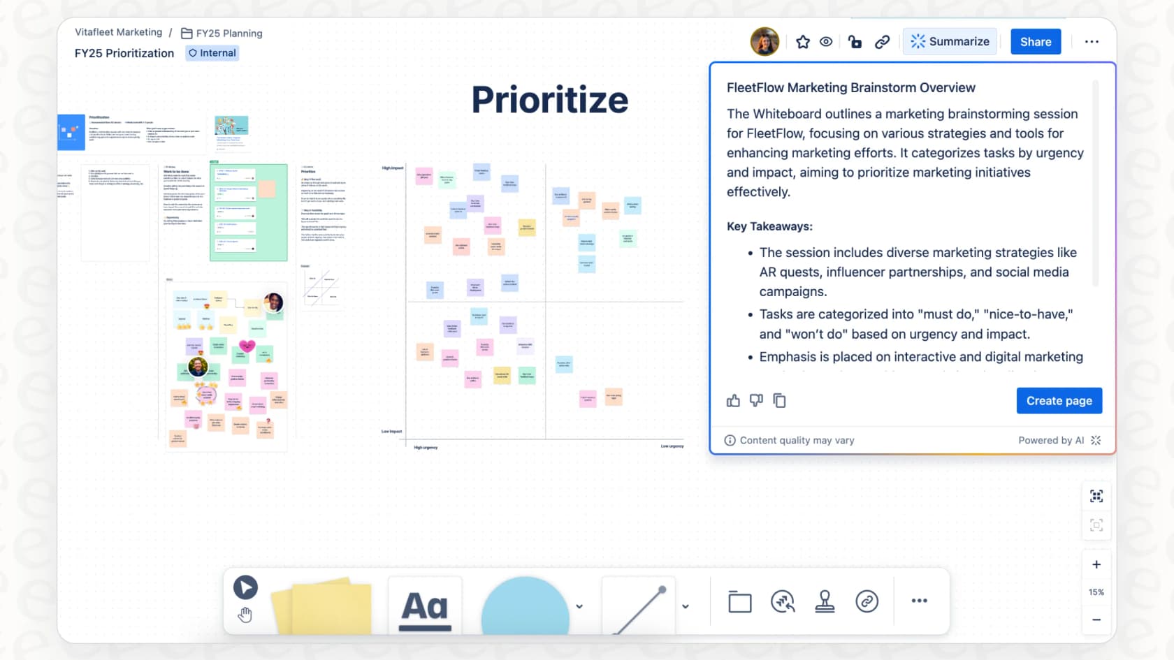 Eine Nahaufnahme der Benutzeroberfläche für die Funktion zum Zusammenfassen von Confluence-Seiten mit Atlassian Intelligence.