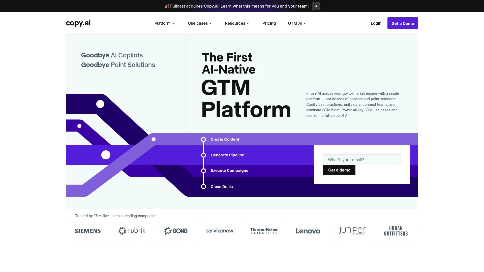 A screenshot of the Copy.ai landing page, one of the best WordPress AI content writers.
