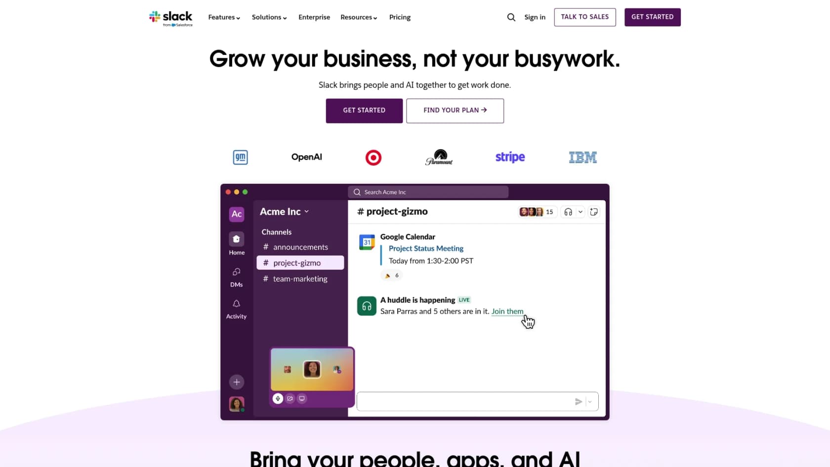 A screenshot of the Slack landing page, a communication hub as one of the Dashworks AI alternatives.