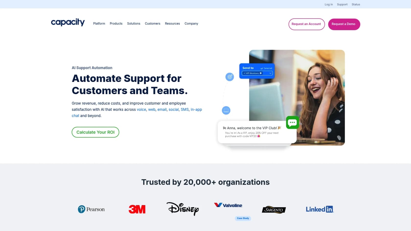 A screenshot of the Capacity landing page, one of the top AI tools for Jira.