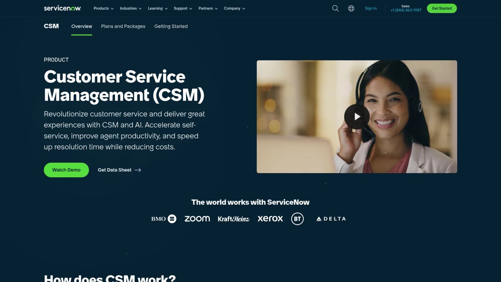 A screenshot of the ServiceNow CSM pricing page, providing a breakdown of ServiceNow pricing for small business.