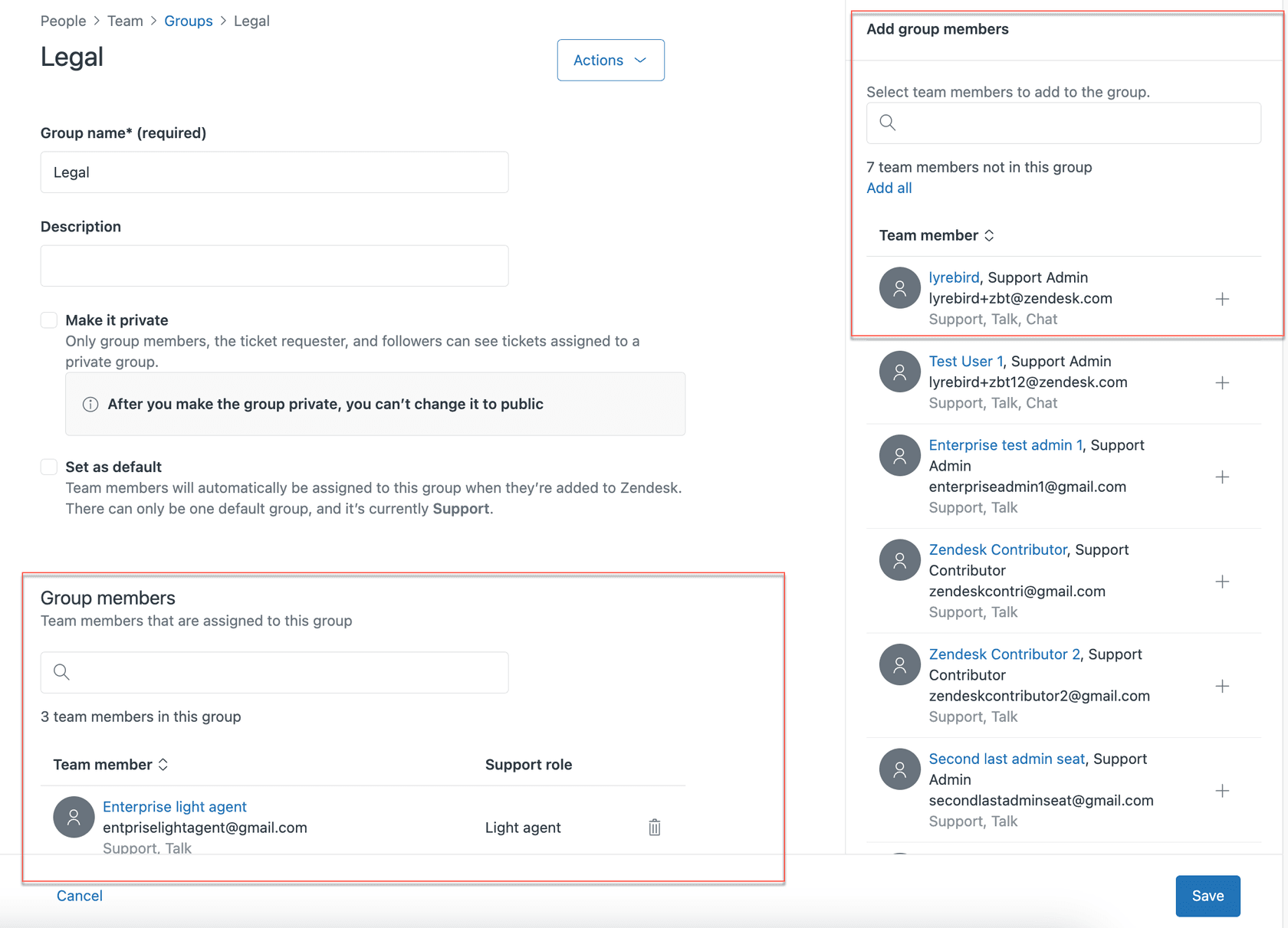 Zendesk group member selection interface