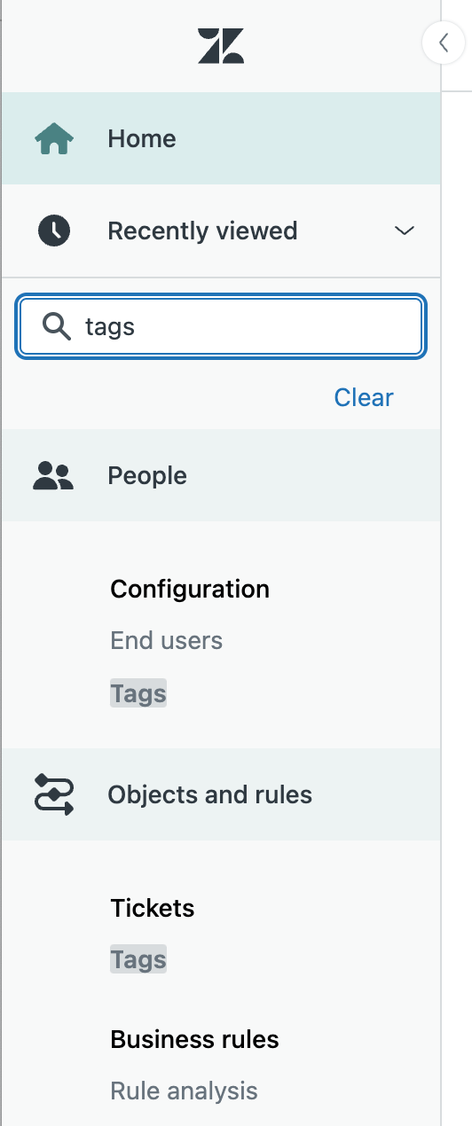 Barre latérale de navigation principale de l’Admin Center avec fonction de recherche et sections clés