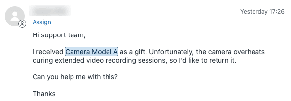 Destaque de detecção de entidade em tickets do Zendesk