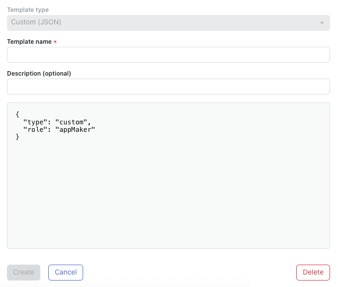 Interfaz de configuración de plantillas JSON personalizadas