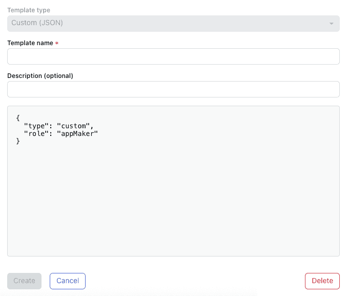 Interface de configuração de modelo JSON personalizado