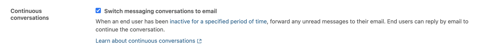 Paramètres du centre d'administration Zendesk pour les conversations continues